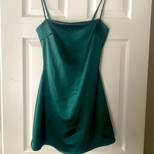 Emerald green satin mini dress
